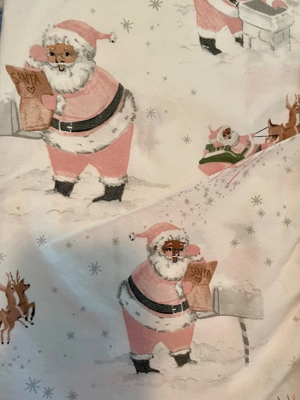 Pottery Barn Kids Heritage Pink Santa & Reindeer Holiday Crib Sheet